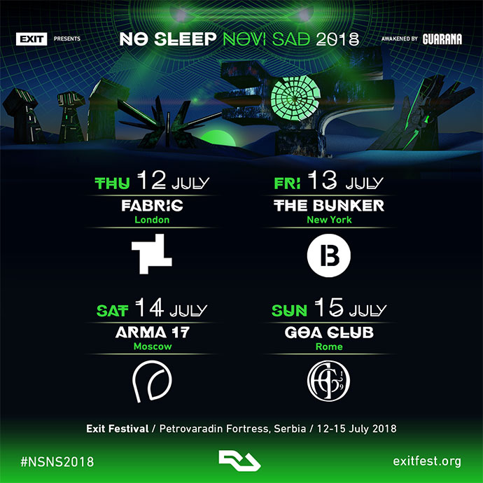 No Sleep Novi Sad 2018 Tour clubs EXIT