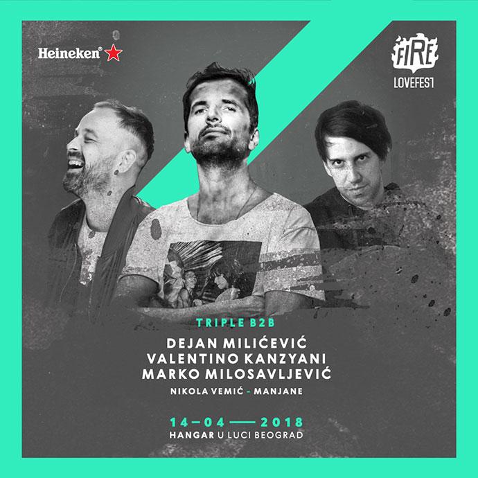 Valentino Kanzyani Dejan Milićević Marko Milosavljević Triple b2b Hangar Lovefest Fire