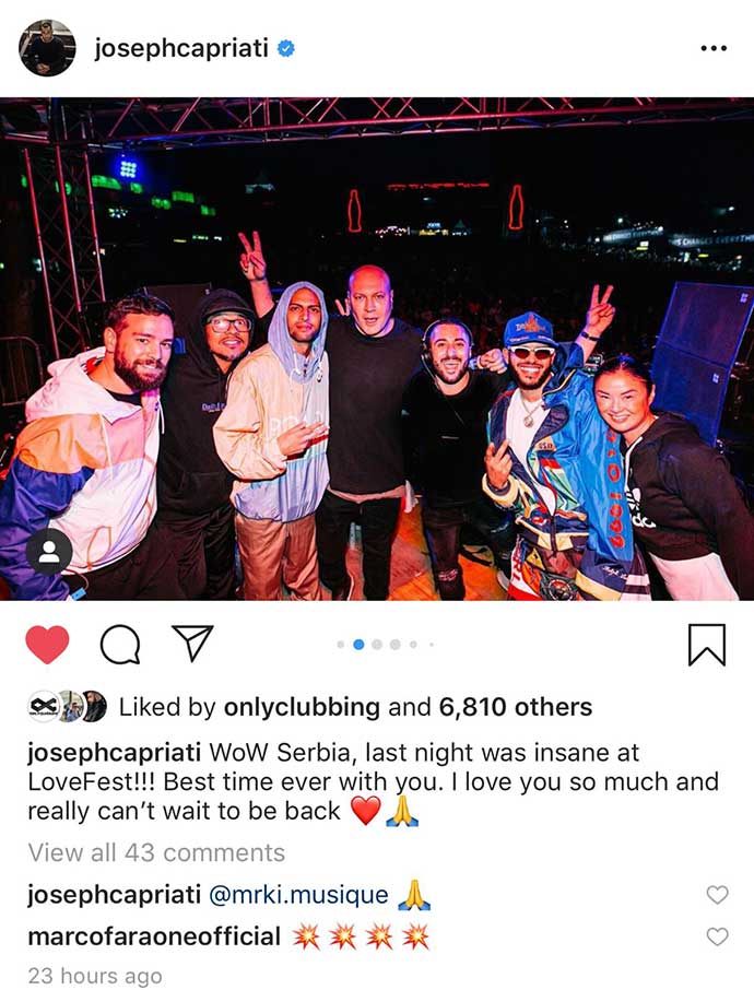 Joseph Capriati Lovefest 2019 Instagram post