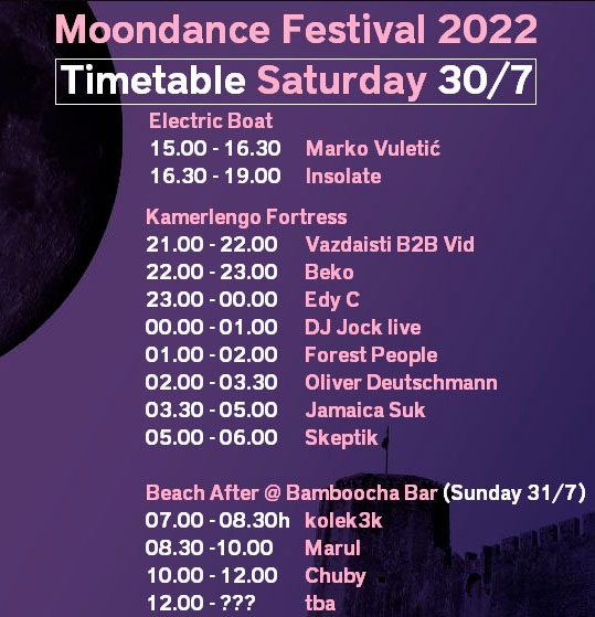 Moondance festival 2022 Timetable subota