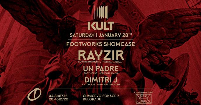 DJ-evi Rayzir, Un Padre i Dimitri J predstavnici Footworks koncepta nastupaju u klubu Kult 28. januara 2023. godine.