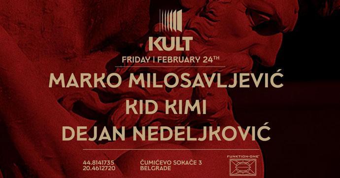 Marko Milosavljević, Kid Kimi i Dejan Nedeljković u klubu Kult 24. februara 2023. godine.