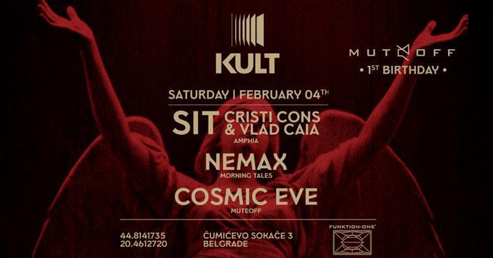 SIT, Cosmic Eve i Nemax na rođendanu MuteOFF organizacije u Clubu Kult 04. februara 2023. godine.