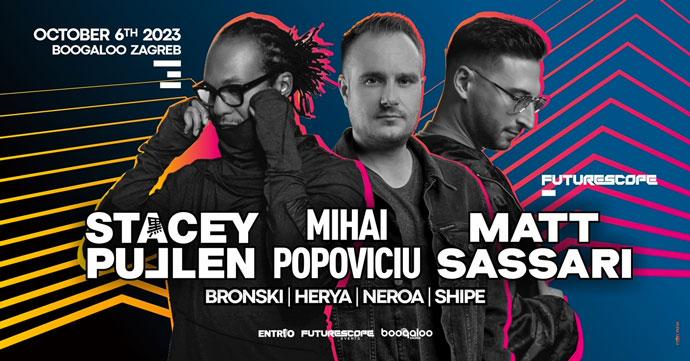 Stacey Pullen, Mihai Popoviciu i Matt Sassari u klubu Boogaloo 06. oktobra 2023. godine na Future Scope Eventu.