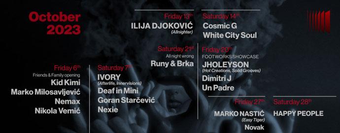 Club Kult Beograd October 2023 program.