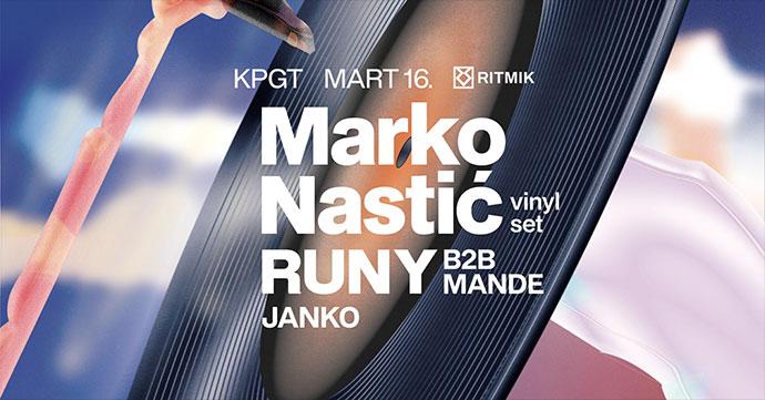 Ritmik žurka na kojoj će Marko Nastić vrteti tri sata sa vinyla održaće se u KPGT-u 16. marta 2024. godine.
