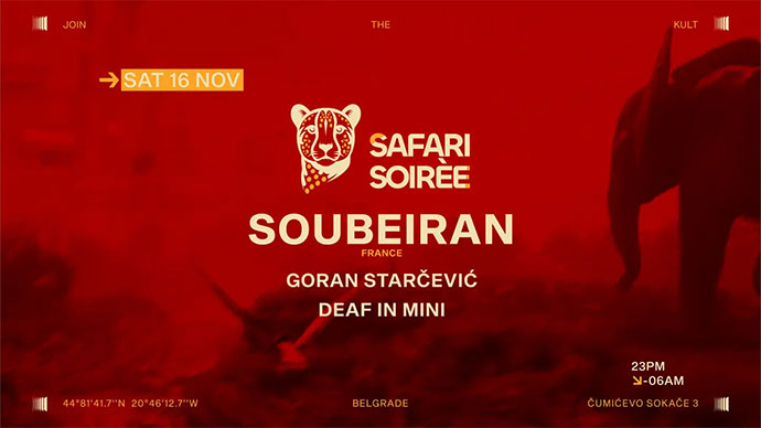 Safari Soirée, koncept koji će ugostiti Soubeirana u Clubu Kult 16. novembra 2024. godine.