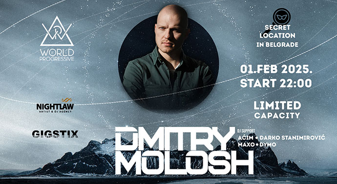 Dmitry Molosh će nastupiti u Beogradu 01. maja 2025. godine na World Of Progressive žurci.