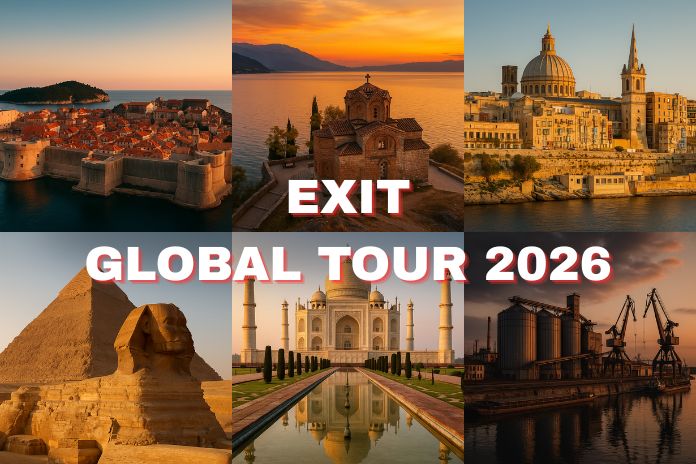 EXIT Global Tour 2026 EXIT Global Tour 2026 - Egipat, Indija, Malta, Hrvatska, Makedonija i Srbija.