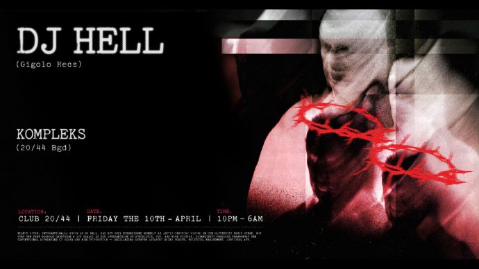 DJ Hell u klubu 20/44 u Beogradu 10. aprila 2026. godine.