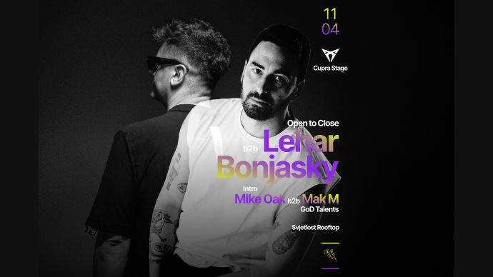 Lehar b2b Bonjasky na Garden of Dreams događaju na Zgradi Svjetlosti 11. aprila 2026. godine.